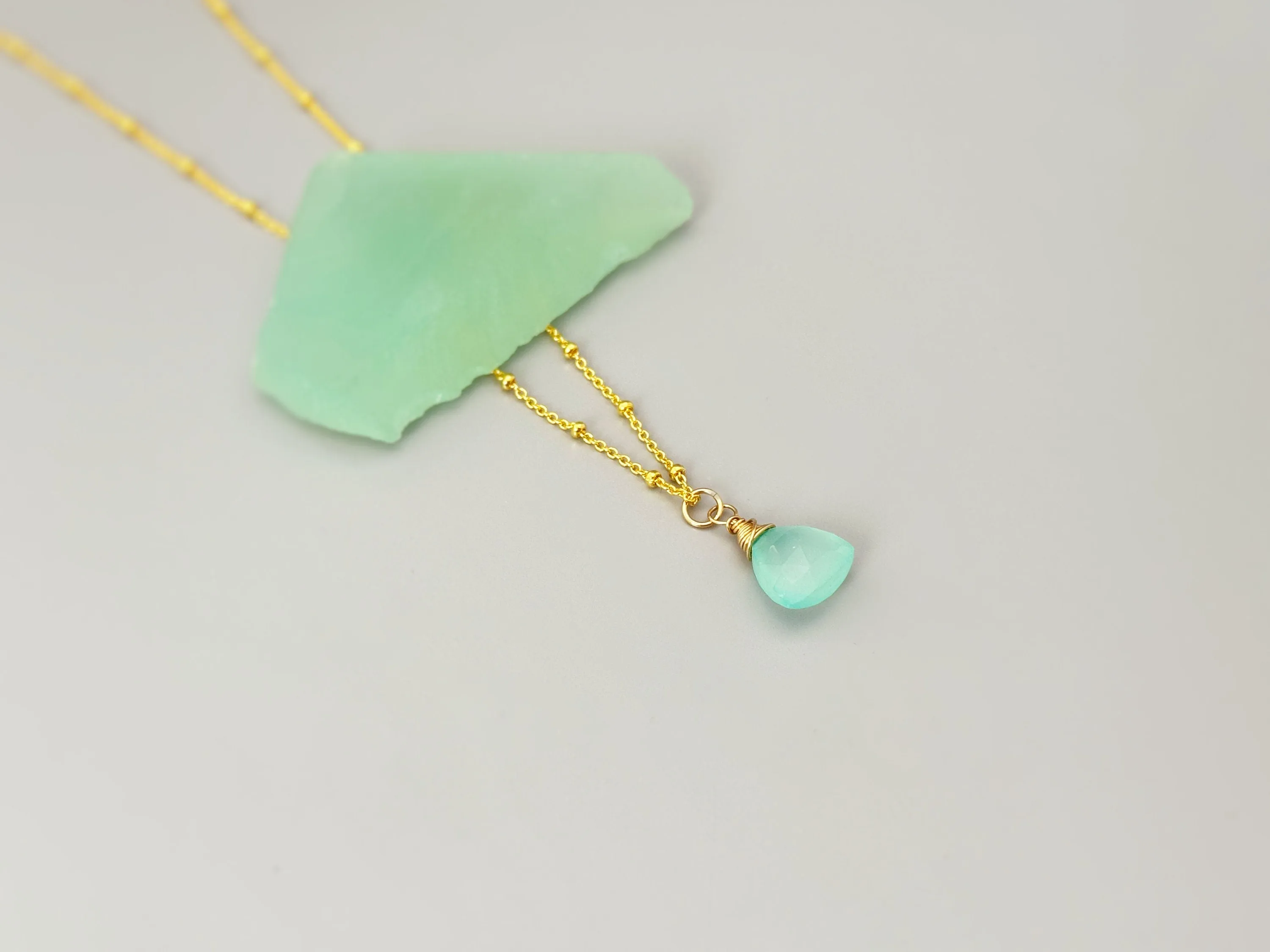 Aqua Green Chalcedony Necklace Gold, silver, rose gold