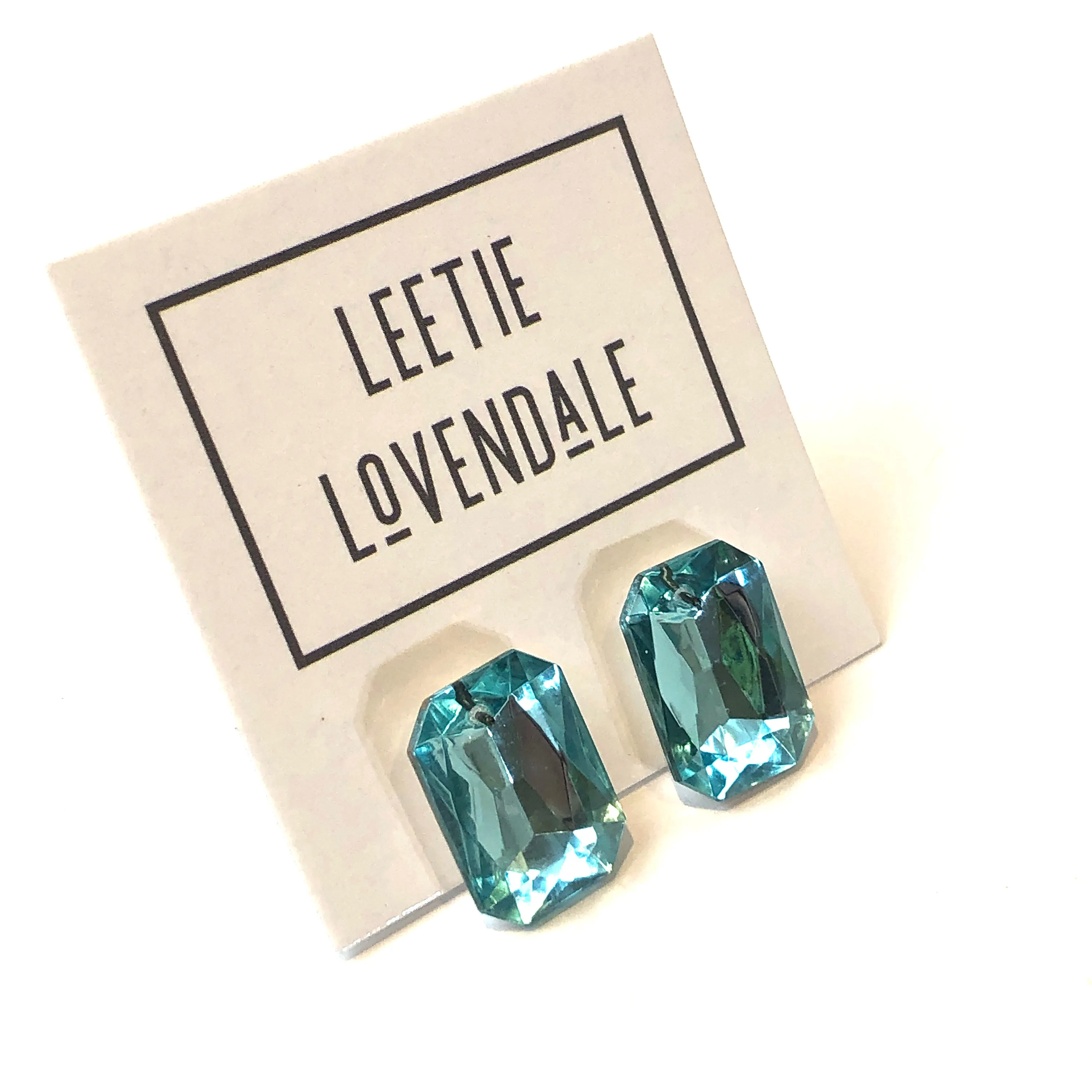 Aquamarine Faceted Rectangle Shine-On Stud Earrings