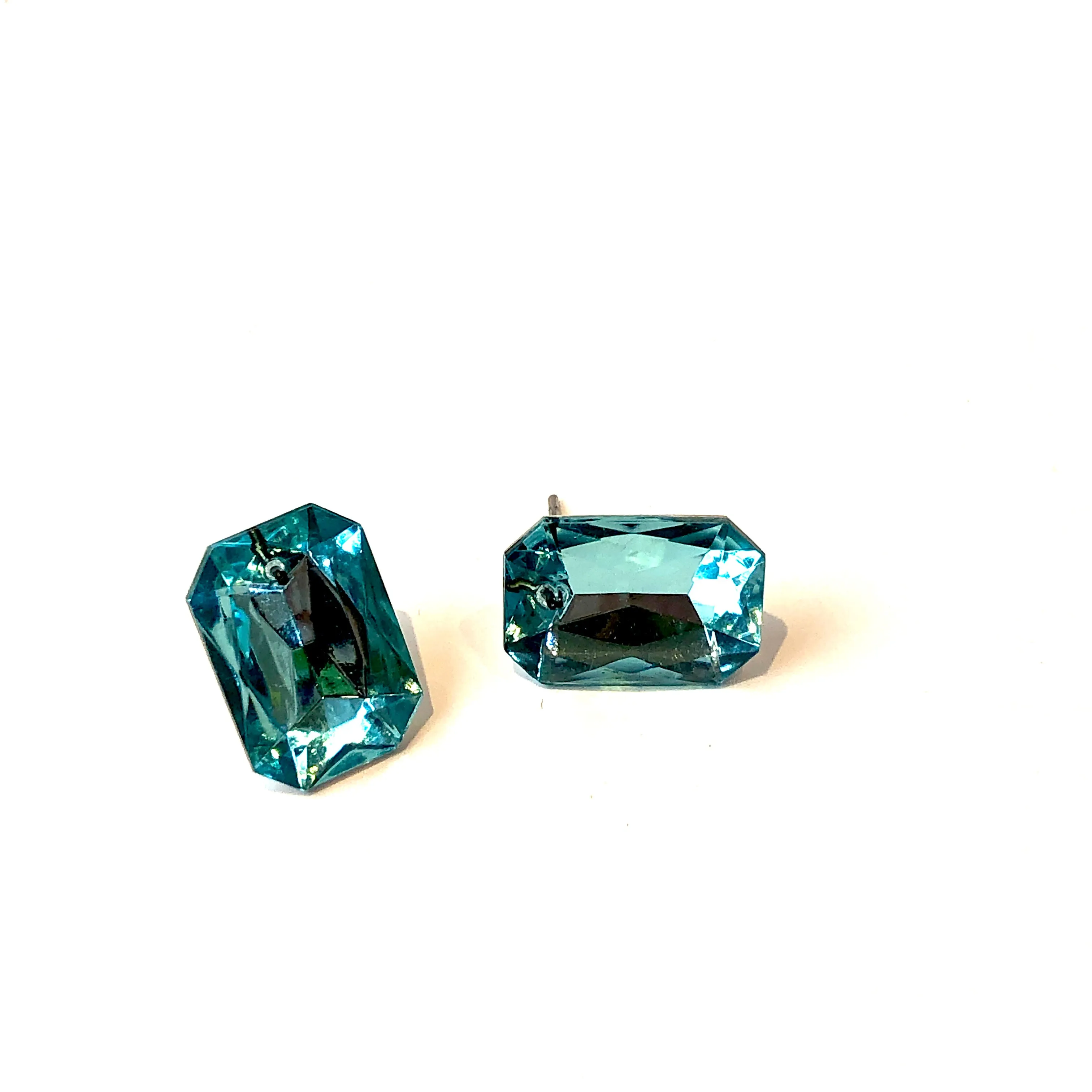 Aquamarine Faceted Rectangle Shine-On Stud Earrings