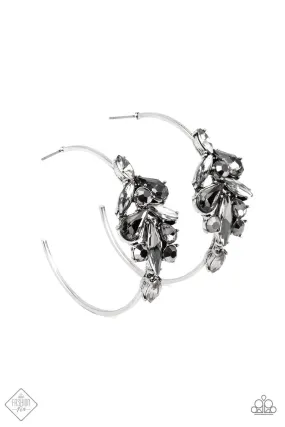 Arctic Attitude - Silver - Marquis Hematite Rhinestone Paparazzi Hoop Earrings - June 2022 Magnificent Musings