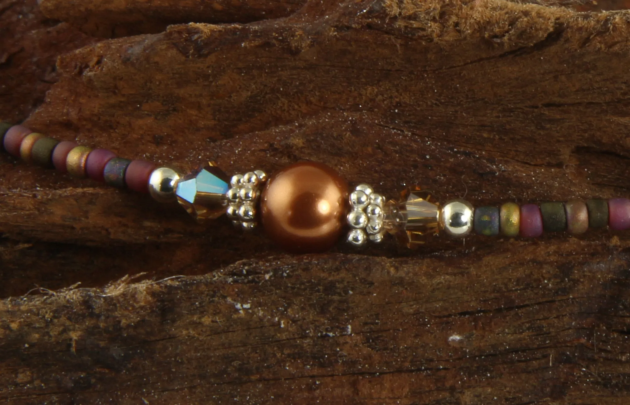 Autumn Brown Pearl Beaded Anklet