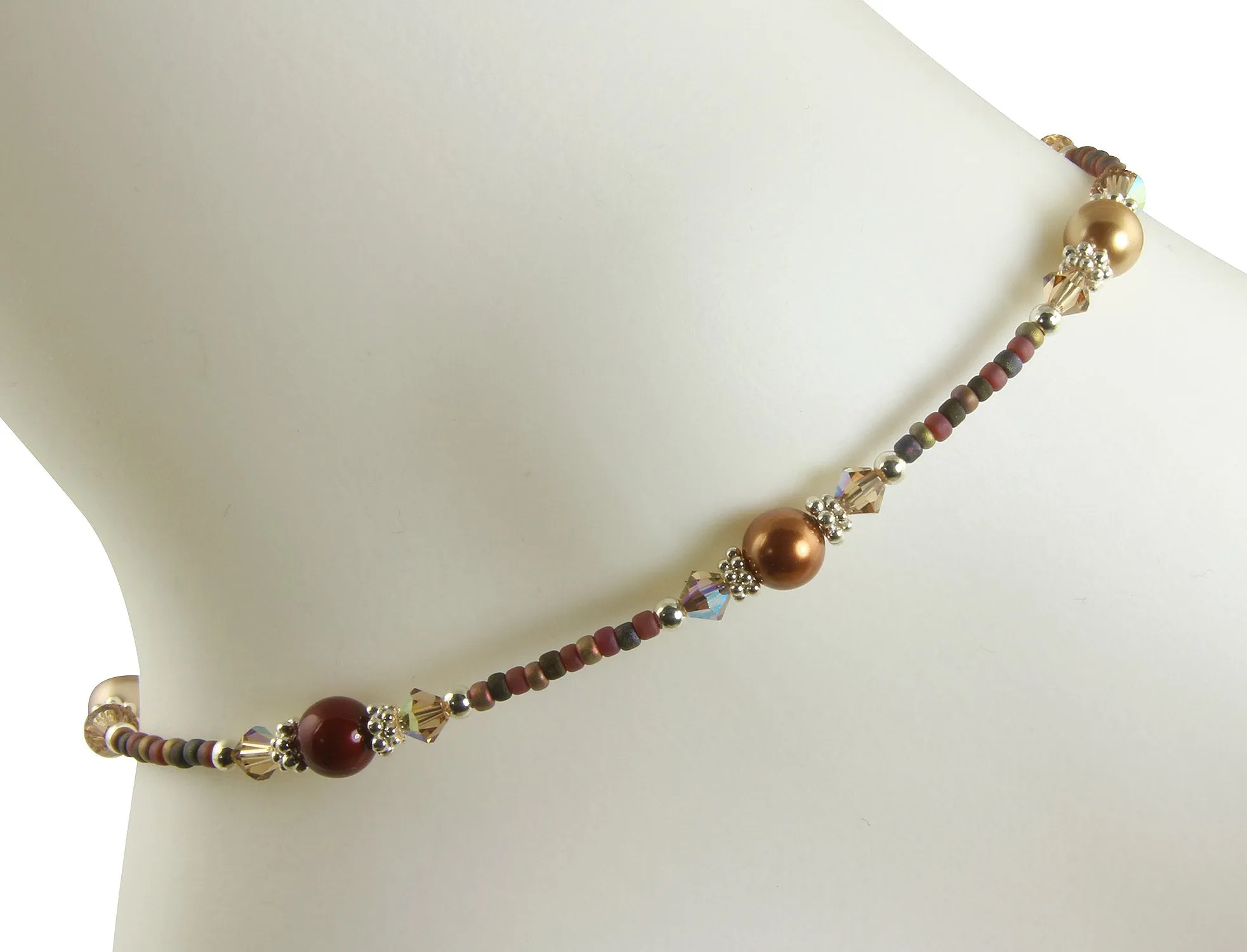 Autumn Brown Pearl Beaded Anklet