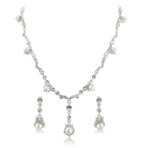 Becky Crystal and Pearl Necklace and Earrings Set