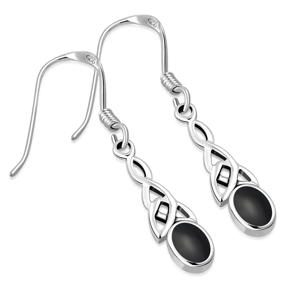 Black Onyx Celtic Trinity Silver Earrings