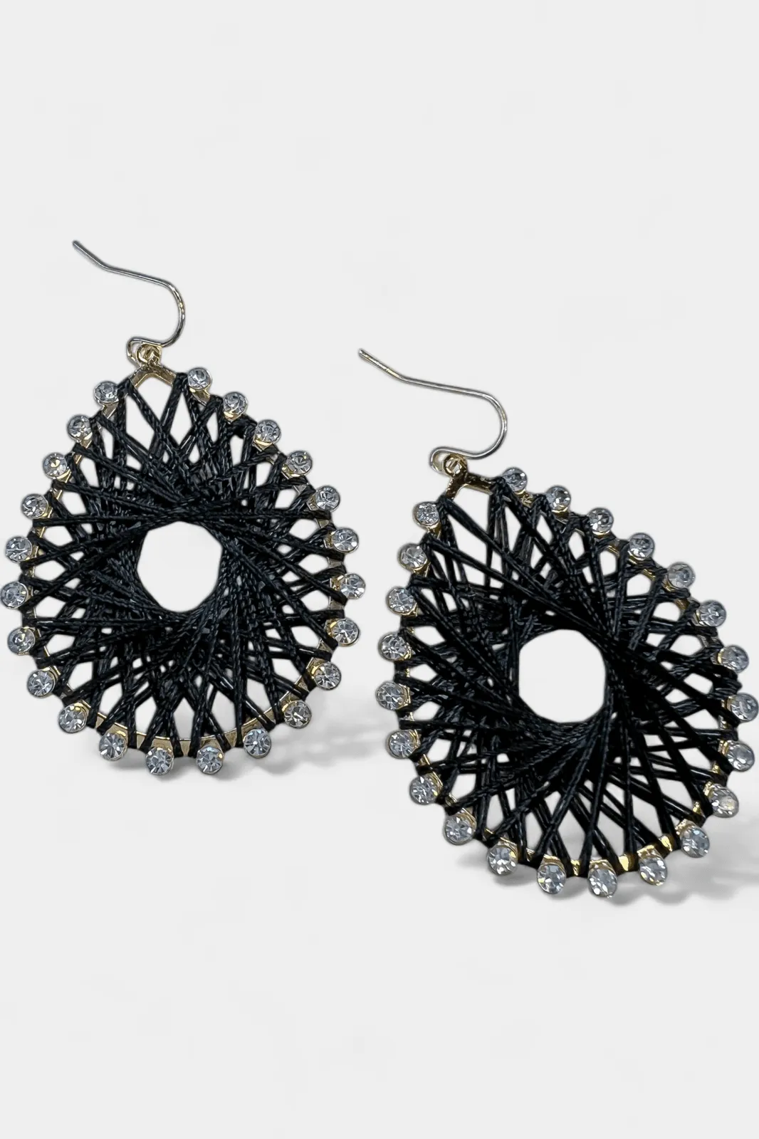 Black Teardrop Woven Earrings