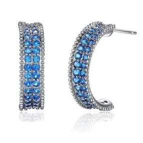 Blue Crystal Encrusted Half Hoop Earrings