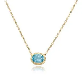 Blue Topaz Oval & Rope Halo Pendant with Chain