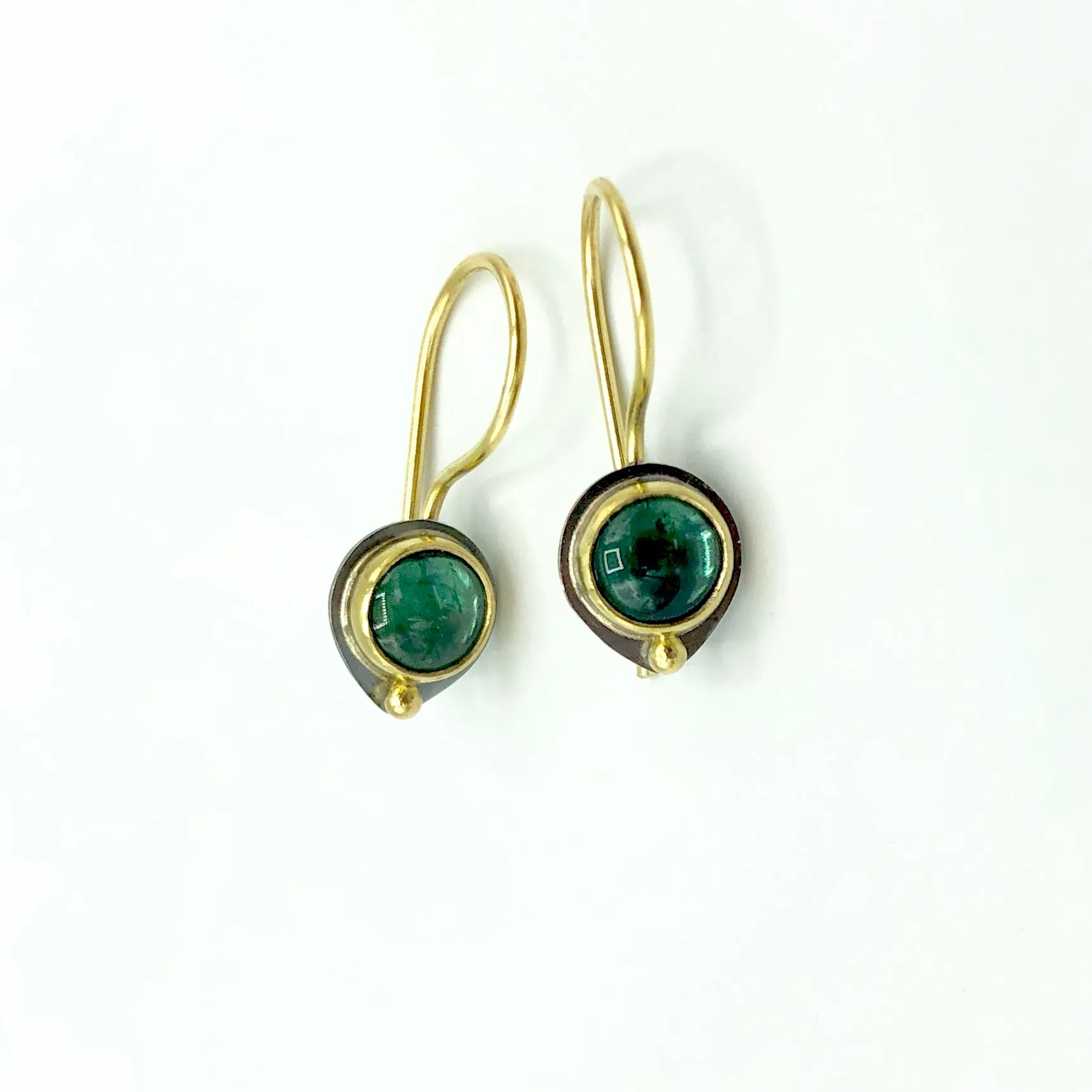 Brazilian Aqua Green Tourmlaine 18k Gold on Oxidized Silver Earrings