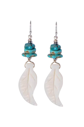 Breathe Deep Mother of Pearl & Turquoise Feather Earrings