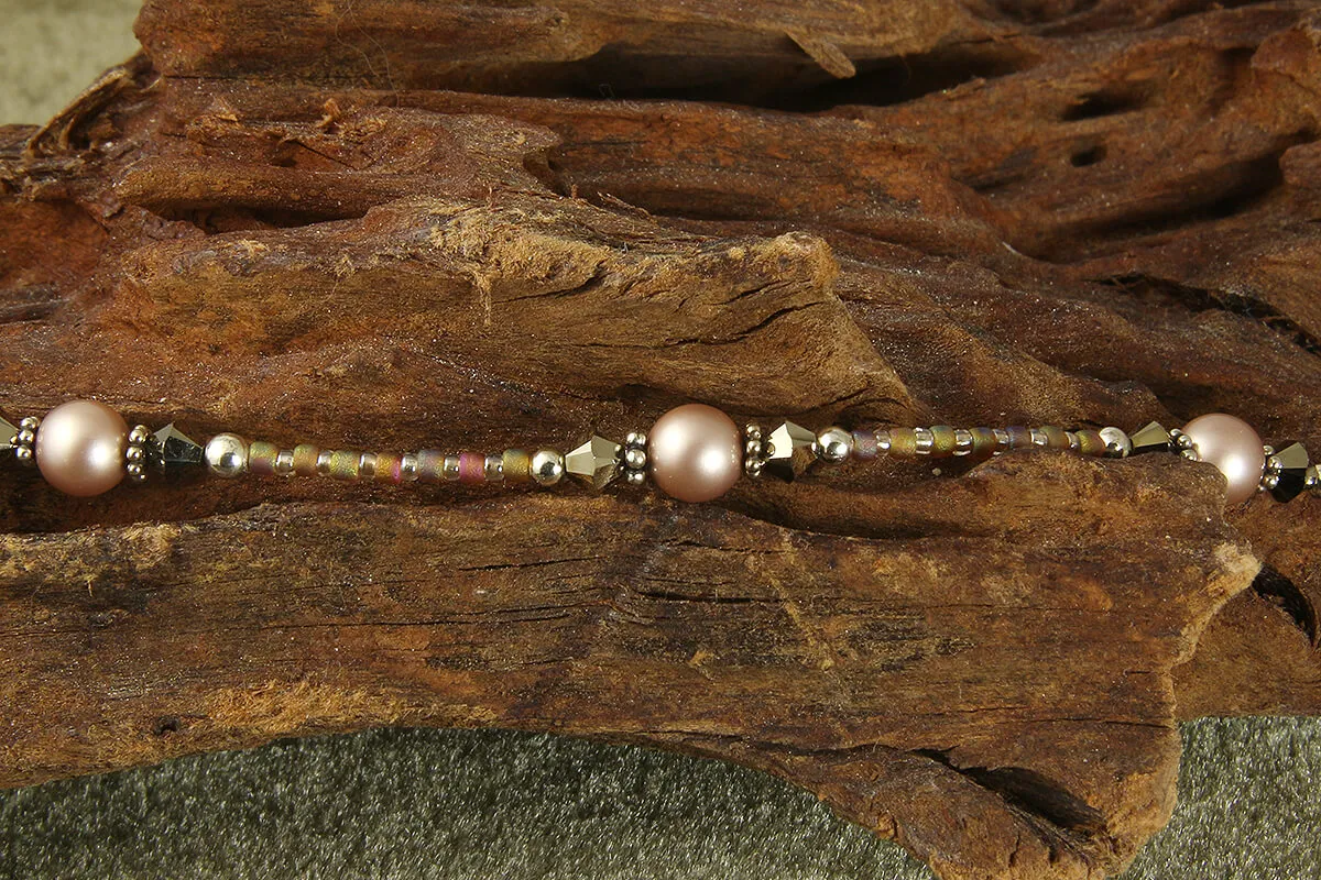 Bronze Almond Pearl Beaded Anklet