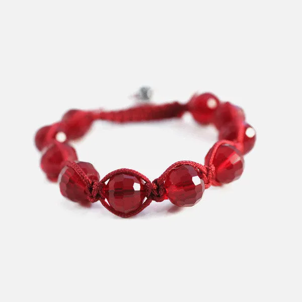 Burgundy Red Crystal Beaded Friendship Macrame Bracelet