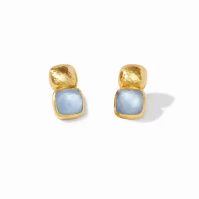 Catalina Gold Earrings - Iridescent Chalcedony Blue