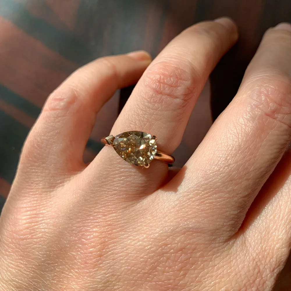 Champagne Diamond Pear Shape Ring