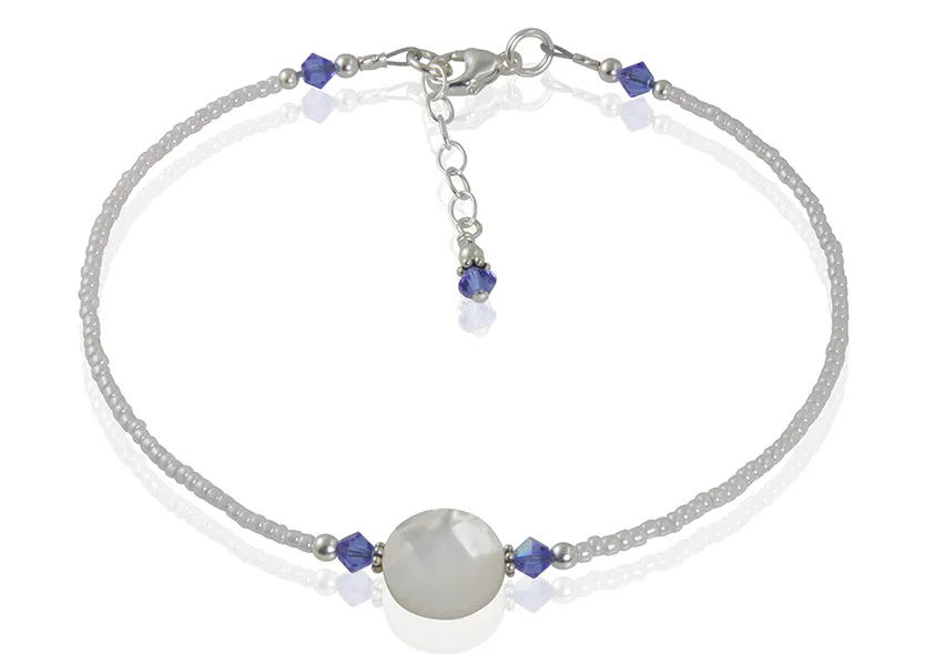 Chelsea - Something Blue Mother of Pearl Wedding Anklet