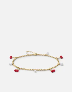 Cherry Enamel Anklet, Gold Vermeil w/Pearls