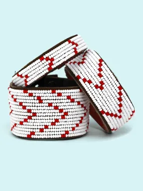 Chevron Red Beaded Leather Cuff