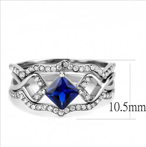 CJ272 Wholesale Women's Stainless Steel Spinel London Blue Wedding Ring Stackable Set