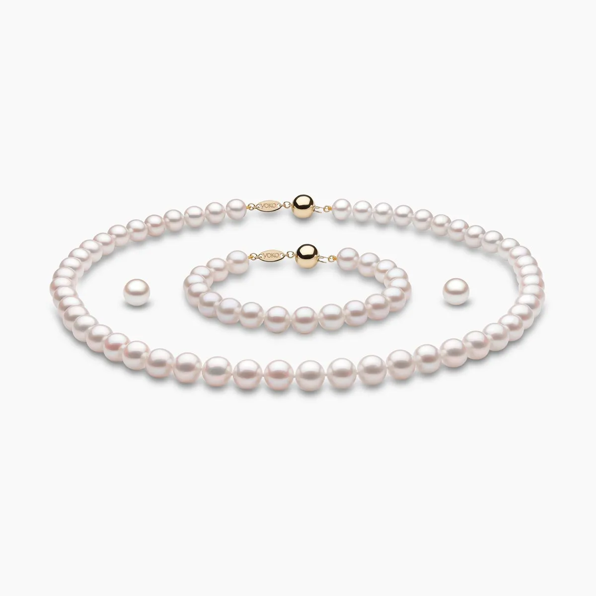 Classic White Freshwater Pearl Necklace, Bracelet & Earring Set in 18k Gold