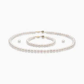 Classic White Freshwater Pearl Necklace, Bracelet & Earring Set in 18k Gold