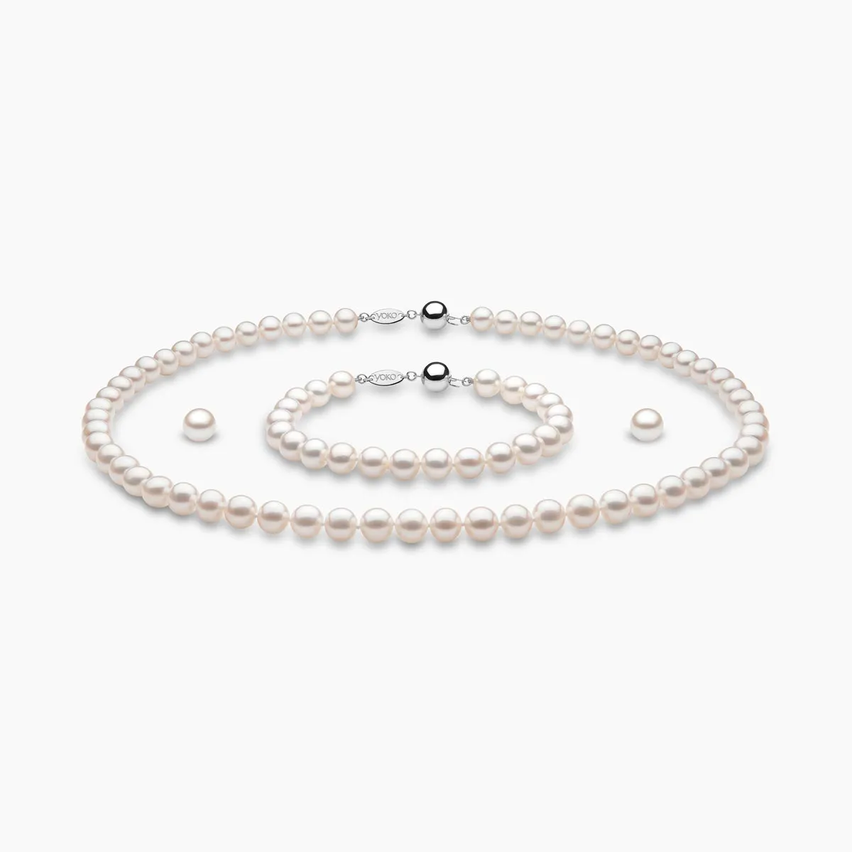 Classic White Freshwater Pearl Necklace, Bracelet & Earring Set in 18k Gold