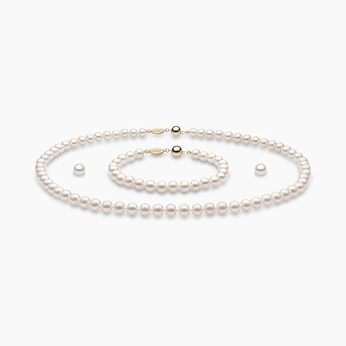 Classic White Freshwater Pearl Necklace, Bracelet & Earring Set in 18k Gold