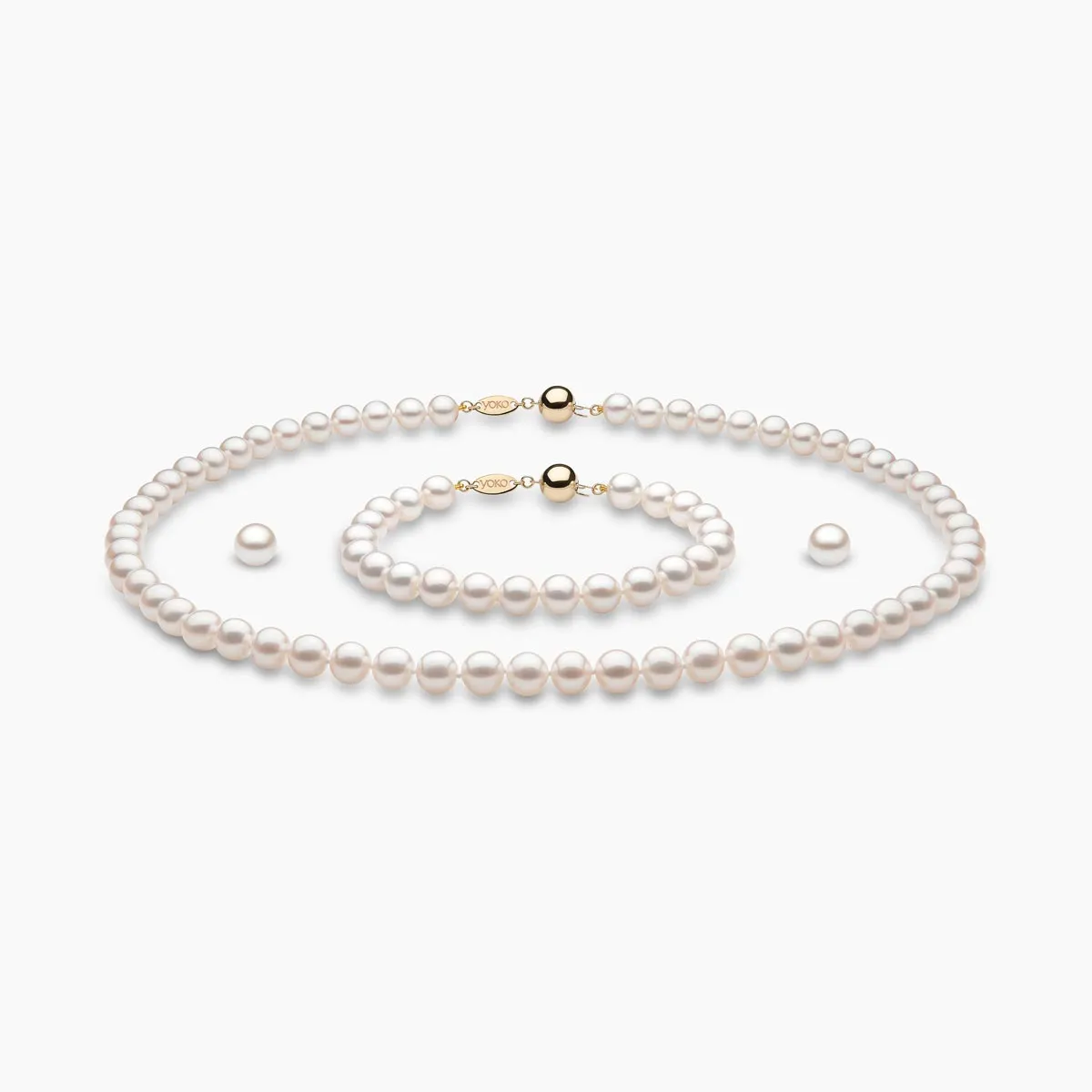 Classic White Freshwater Pearl Necklace, Bracelet & Earring Set in 18k Gold