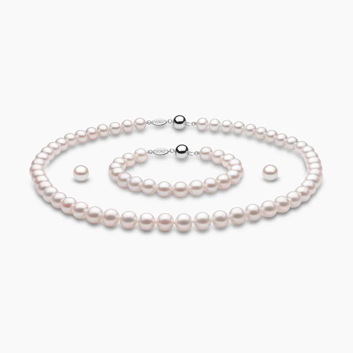 Classic White Freshwater Pearl Necklace, Bracelet & Earring Set in 18k Gold