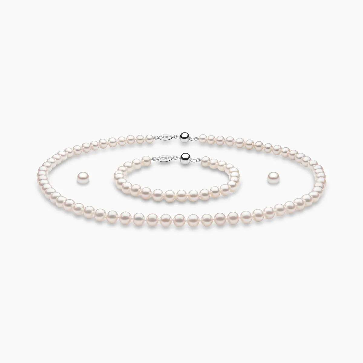 Classic White Freshwater Pearl Necklace, Bracelet & Earring Set in 18k Gold