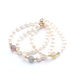 Colorful Crystal and Baroque Pearl Asymmetric Bracelet for Women from Planderful Collection