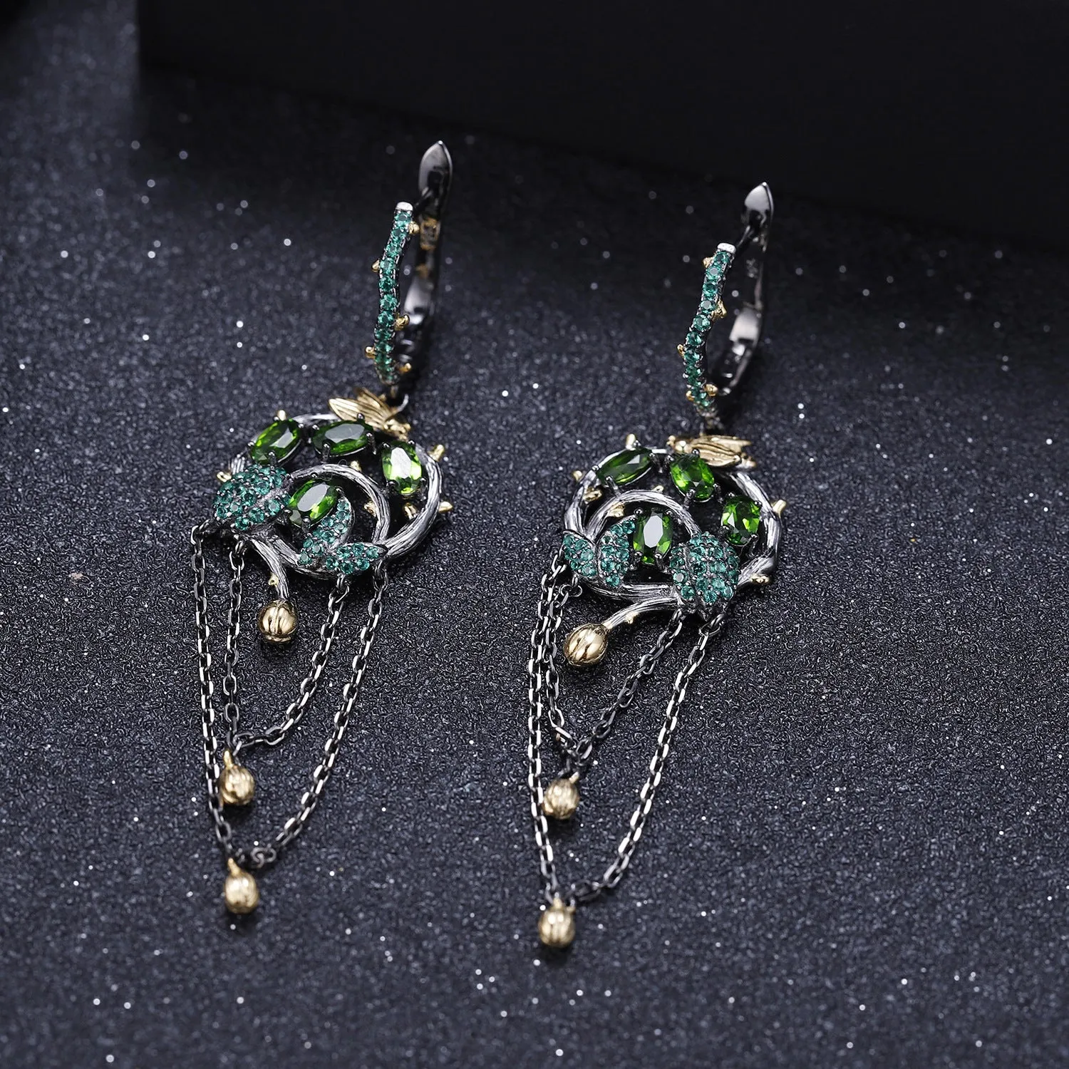 Colourful Gemstones Creative Tassel Silver Drop Earrings for Women