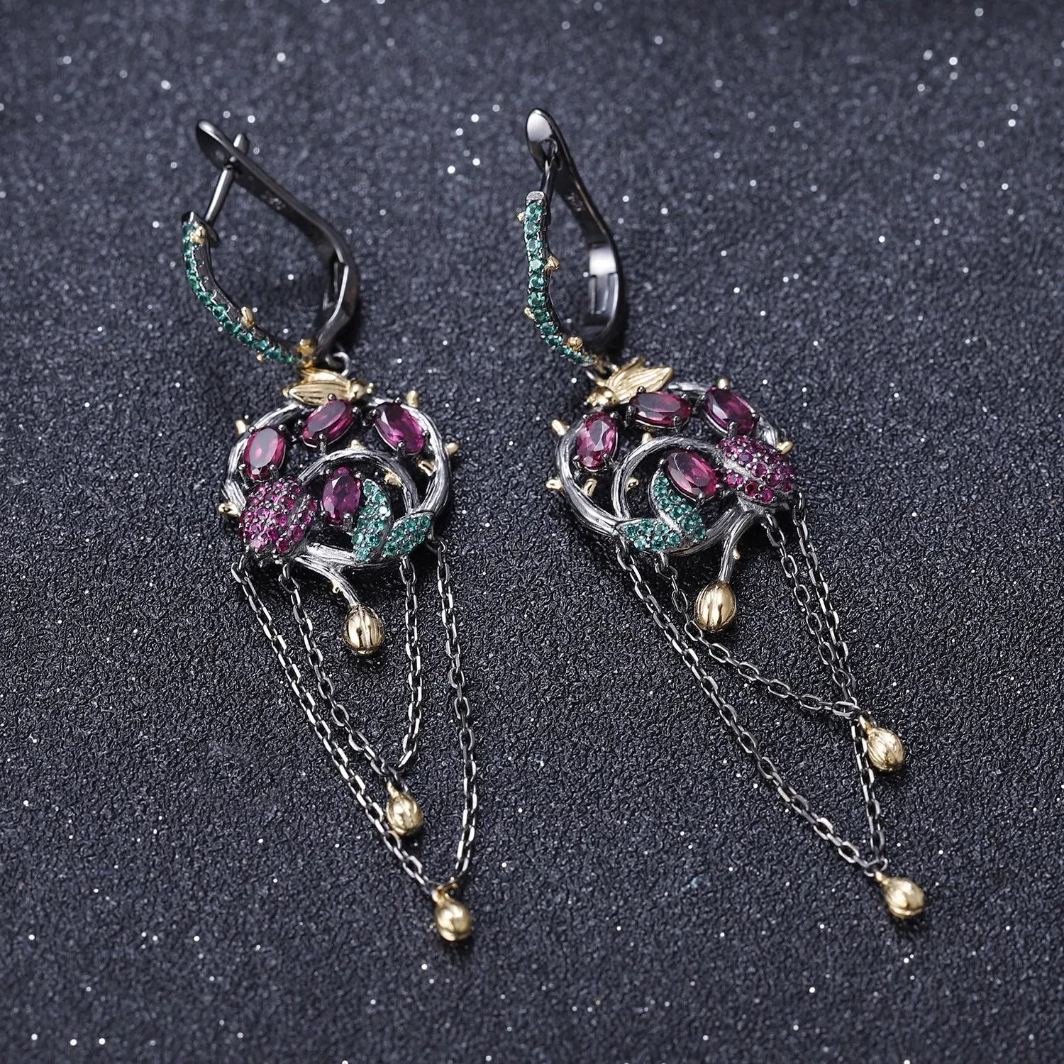 Colourful Gemstones Creative Tassel Silver Drop Earrings for Women