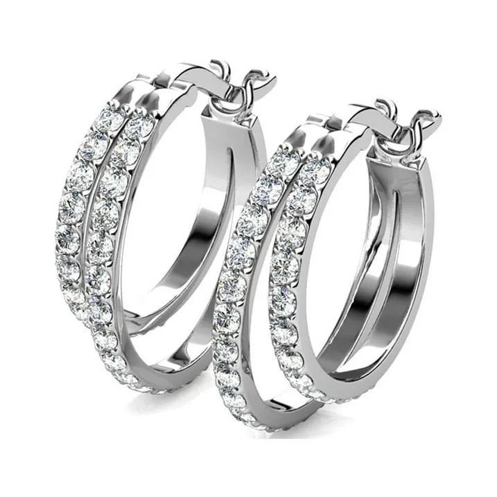 Corina 18k White Gold Plated Crystal Hoop Earrings for Women