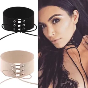 Corset lace up choker necklace