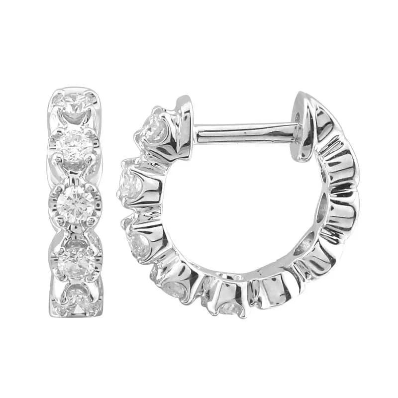 Crown Prong Set Diamond Huggie Earrings