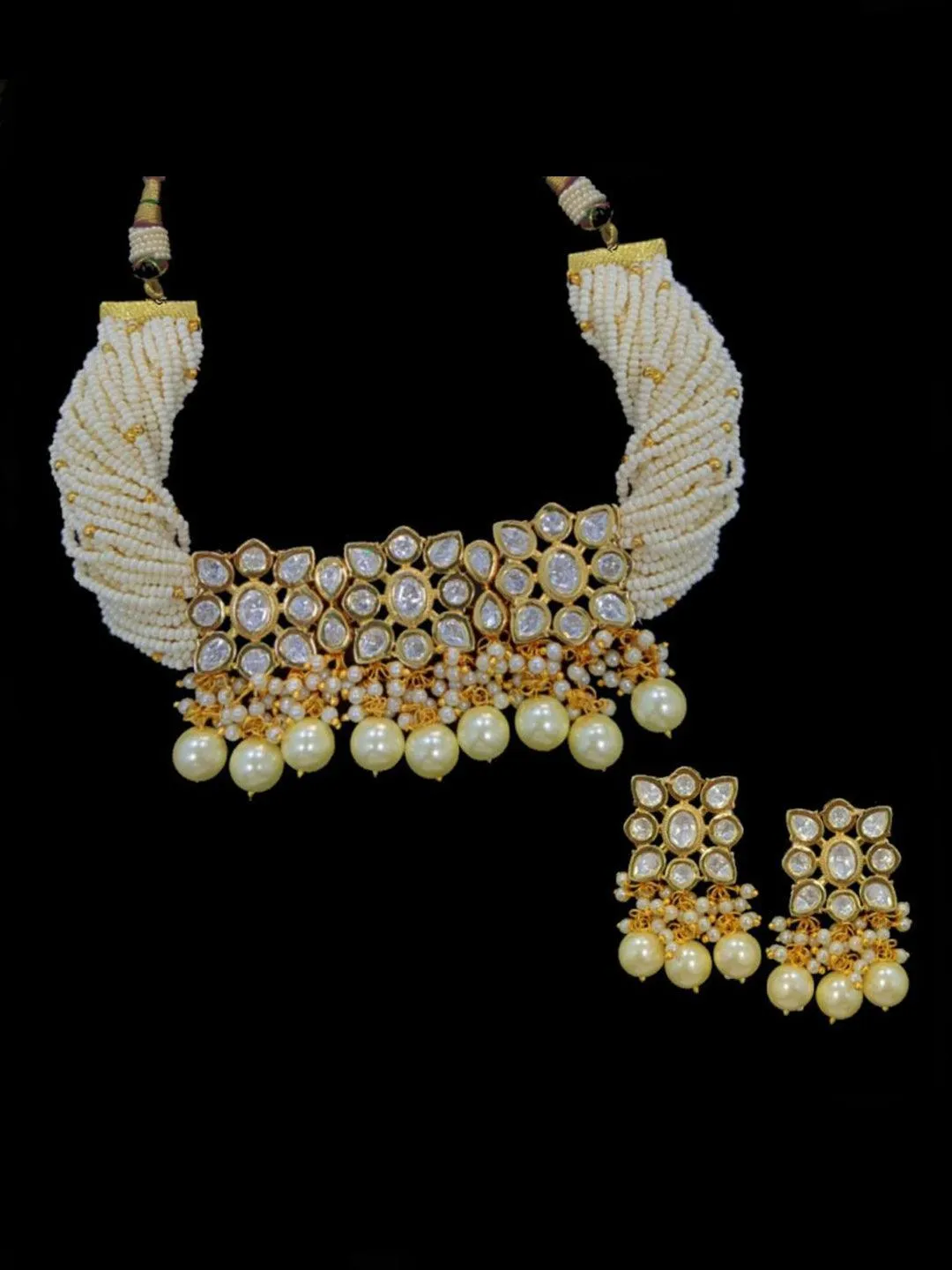 Crystal Faux Pearl Choker Necklace Set