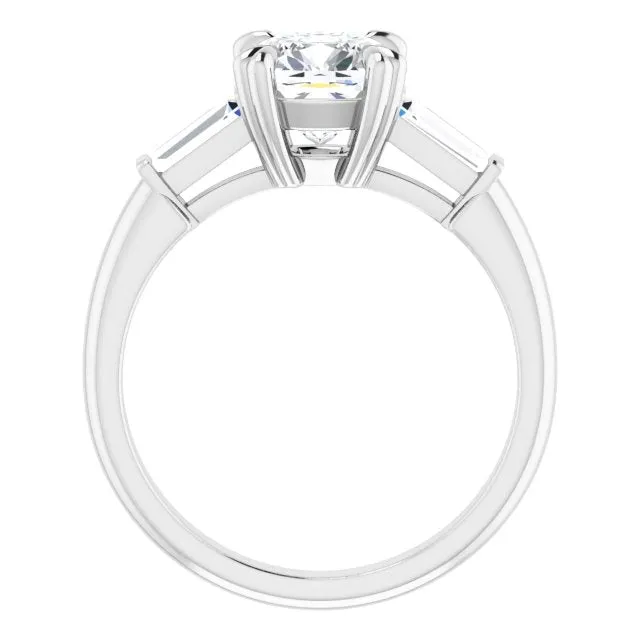 Cubic Zirconia Engagement Ring- The Betyhelena (Customizable 3-stone Cushion Cut Design with Tapered Baguettes)