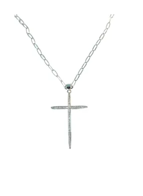 CZ Cross Necklace Silver