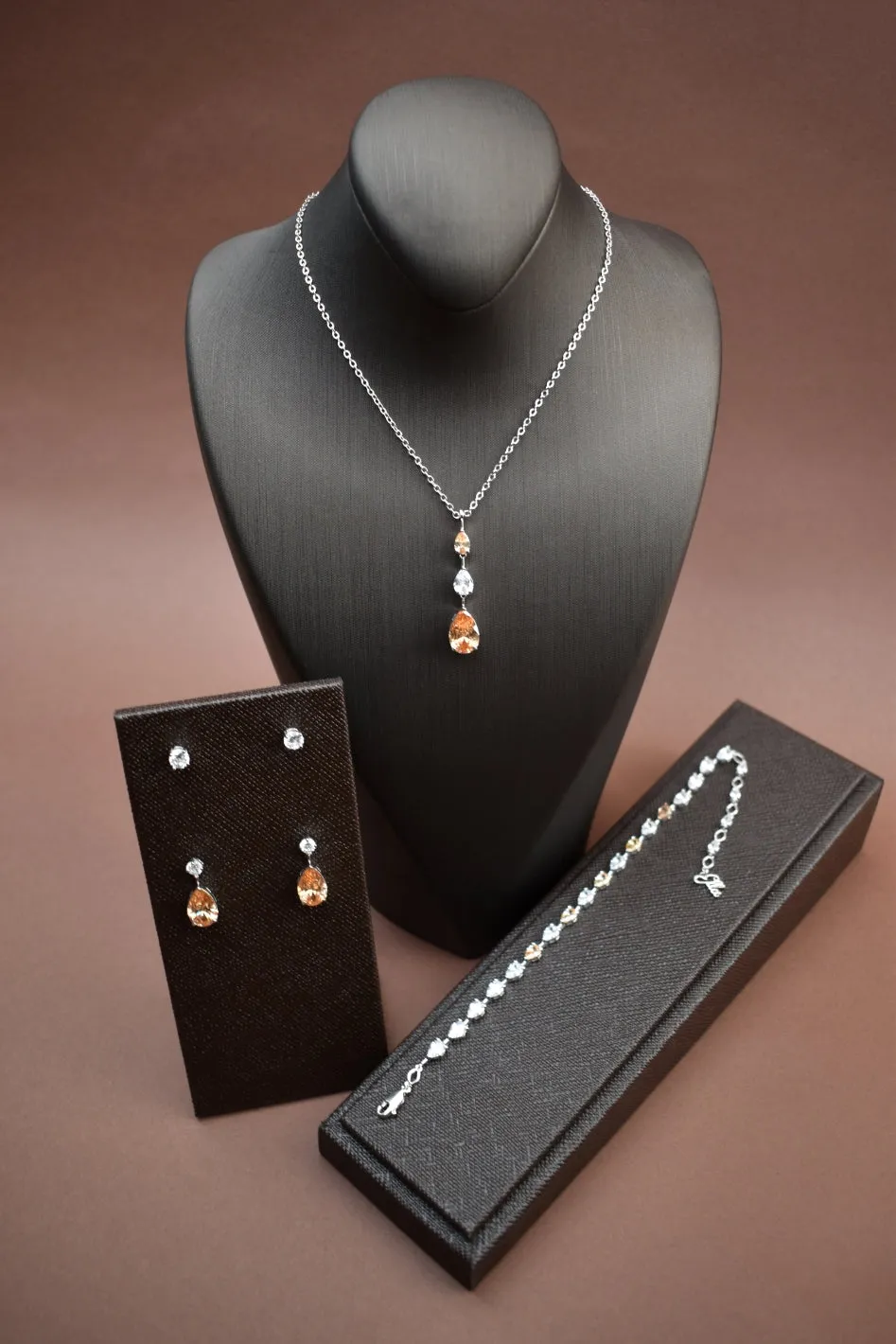 DALA-Gold Crystal Simulated Diamond Jewelry Set