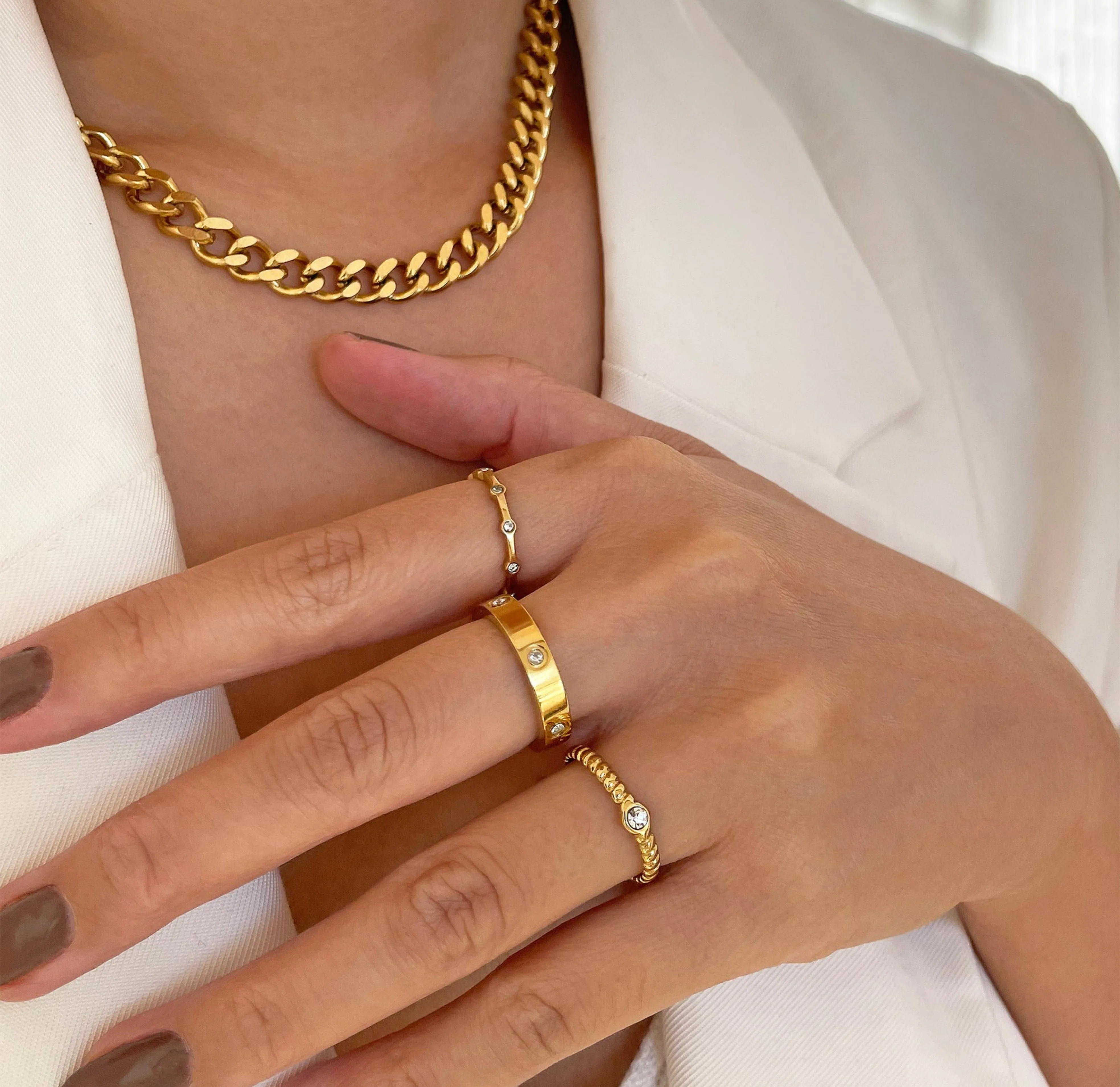 DAPHNE THIN GOLD PAVE STACKABLE RING