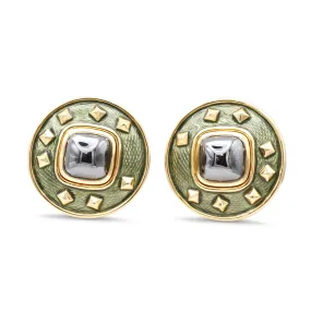 De Vroomen Haemetite & Enamel 18ct Gold Shield Style Earclips