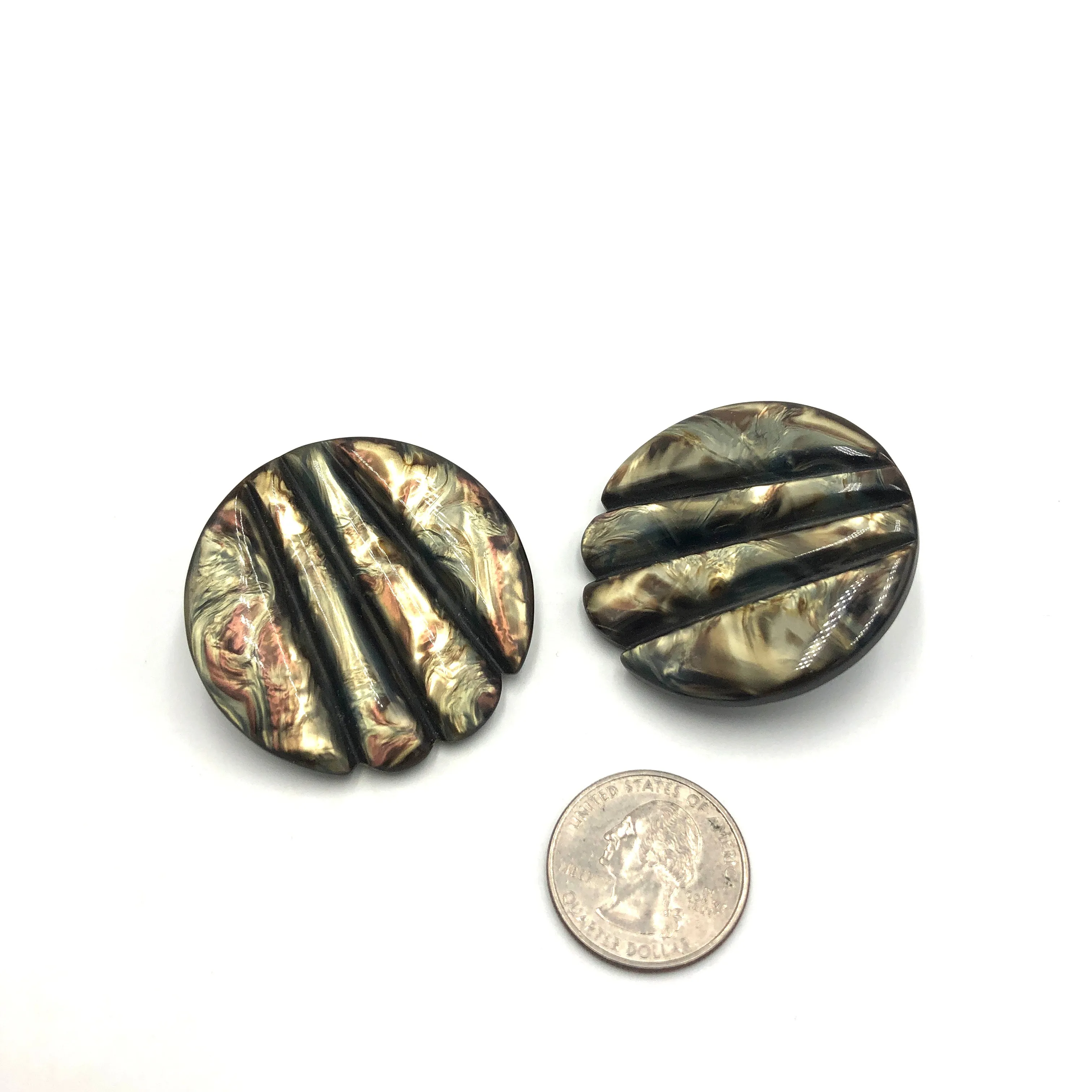 Deep Carved Dark Night Button Stud Earrings