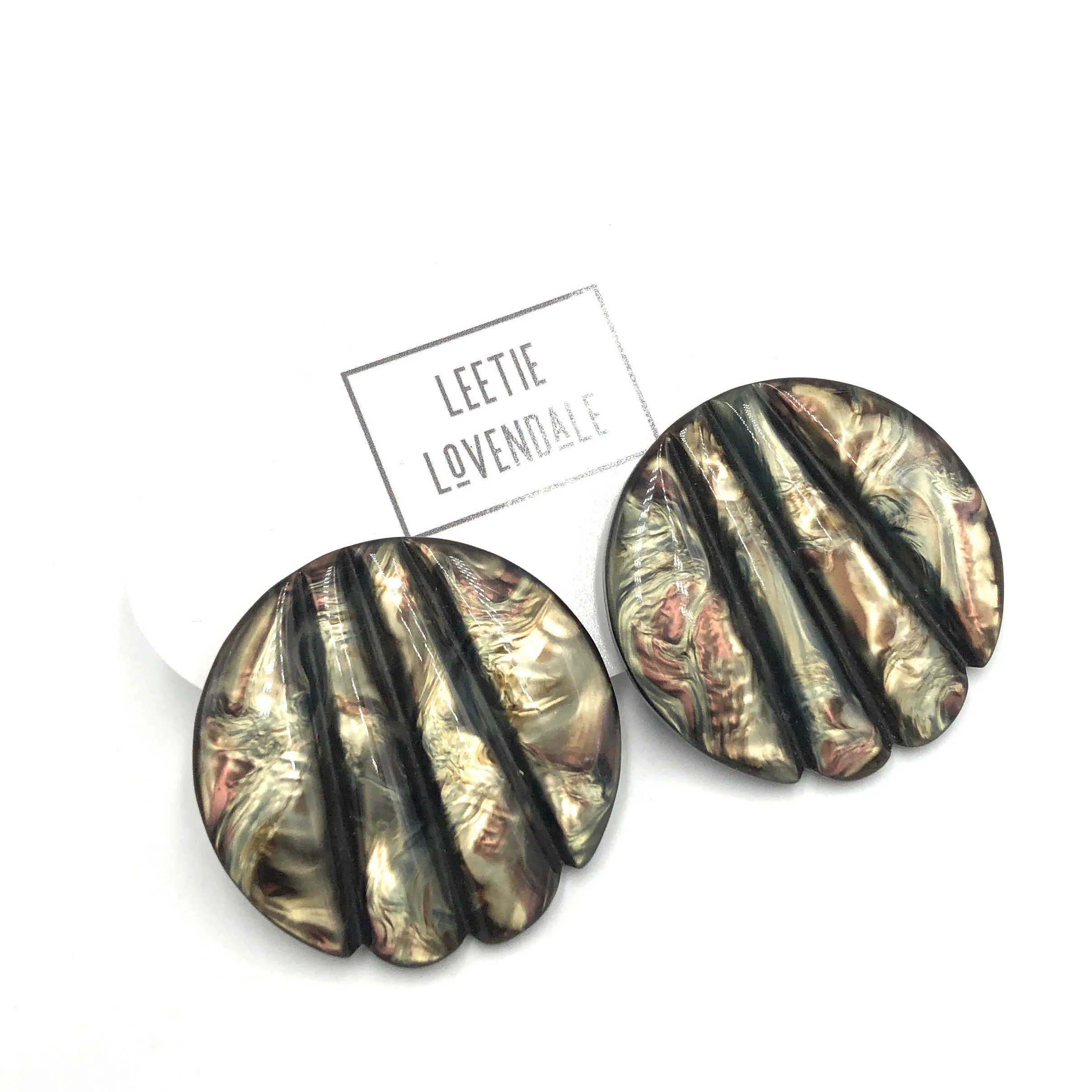 Deep Carved Dark Night Button Stud Earrings