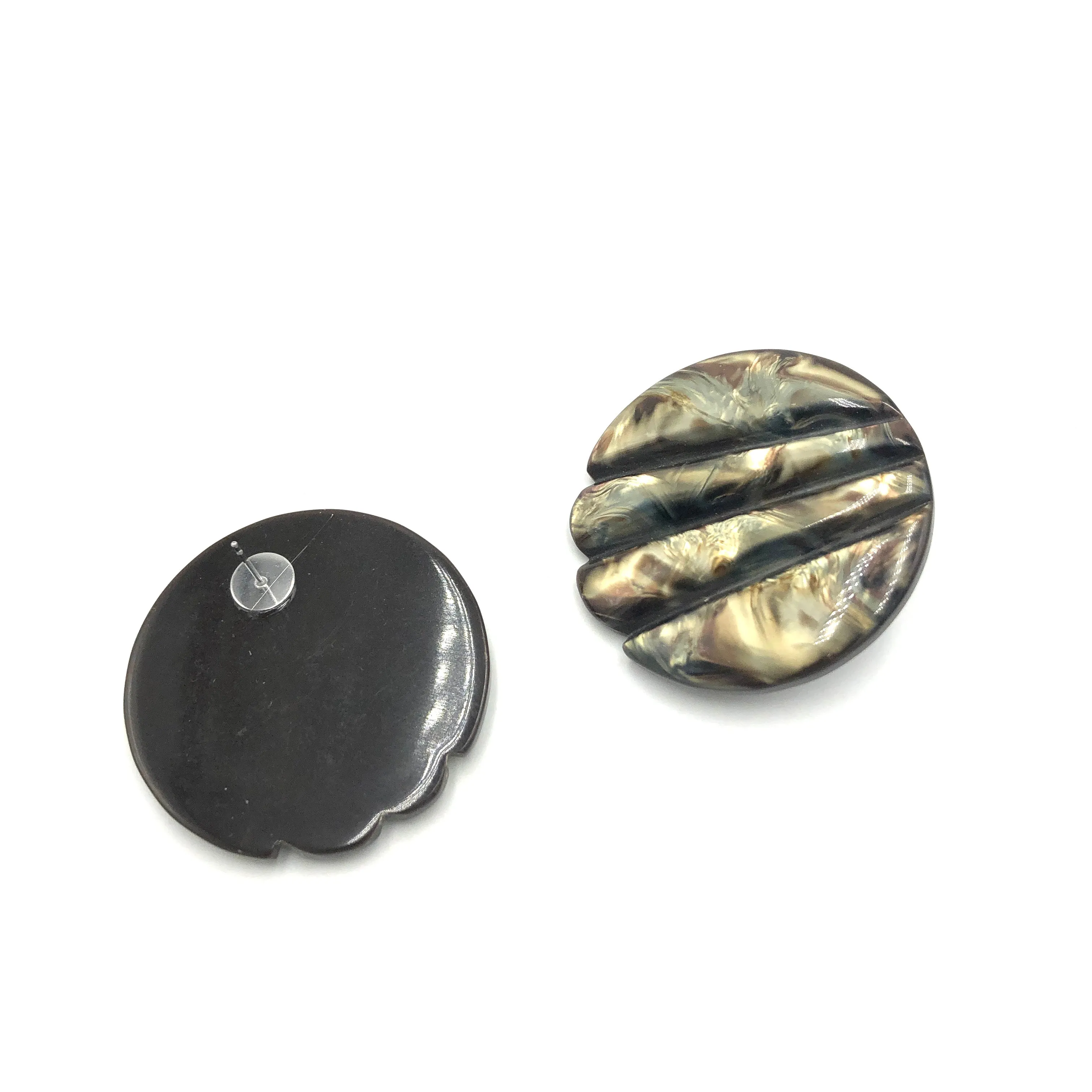 Deep Carved Dark Night Button Stud Earrings