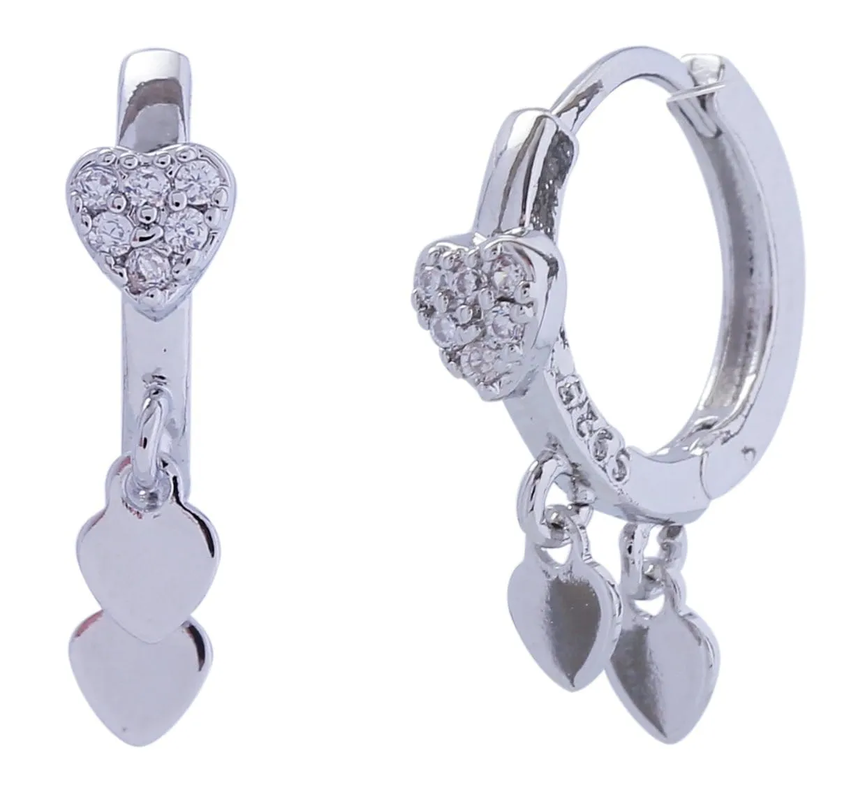 DJE311075 14K Dipped Mini Dangle Heart Hoop Earrings