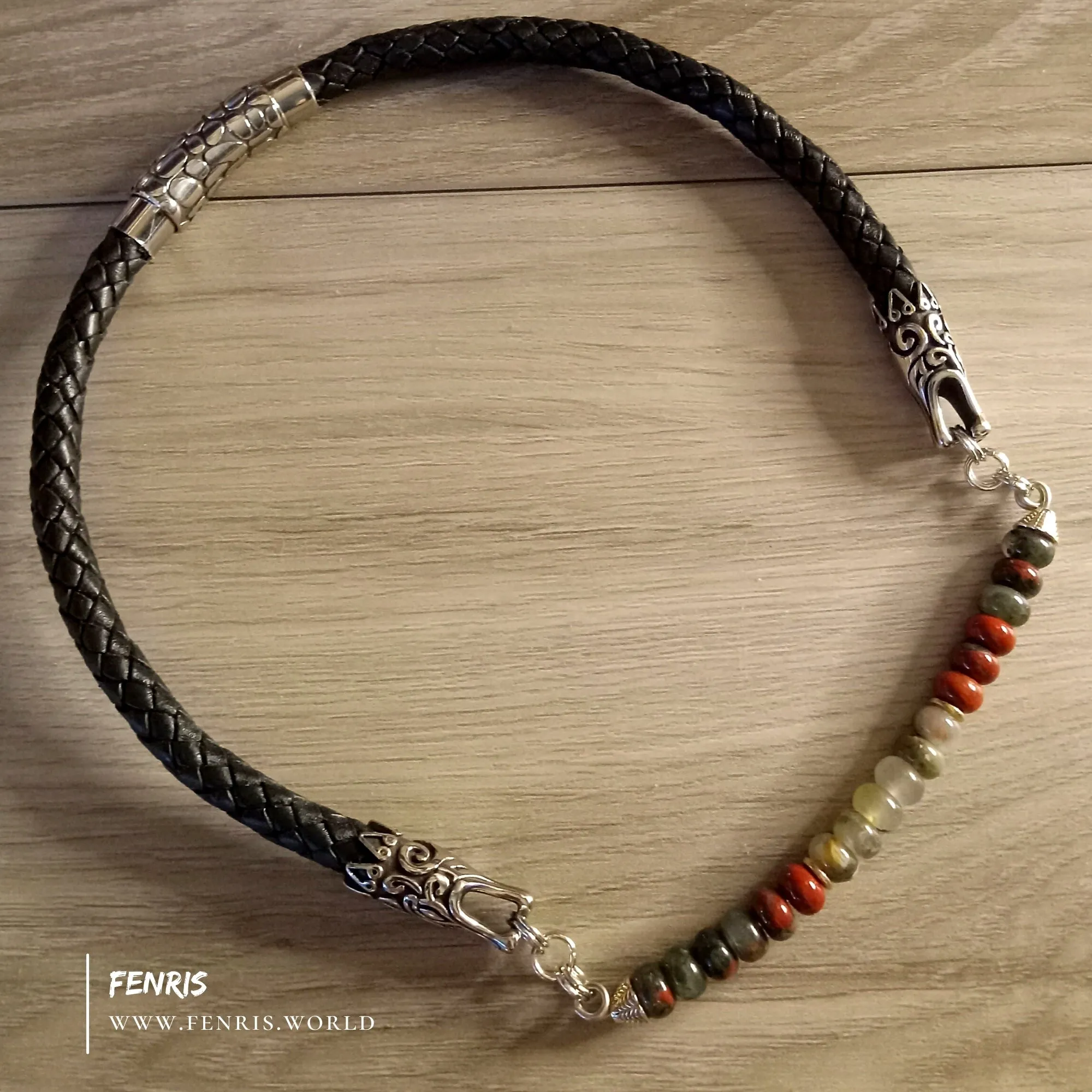 Dragon Red Bloodstone Necklace Silver Black Leather Choker | Fenris