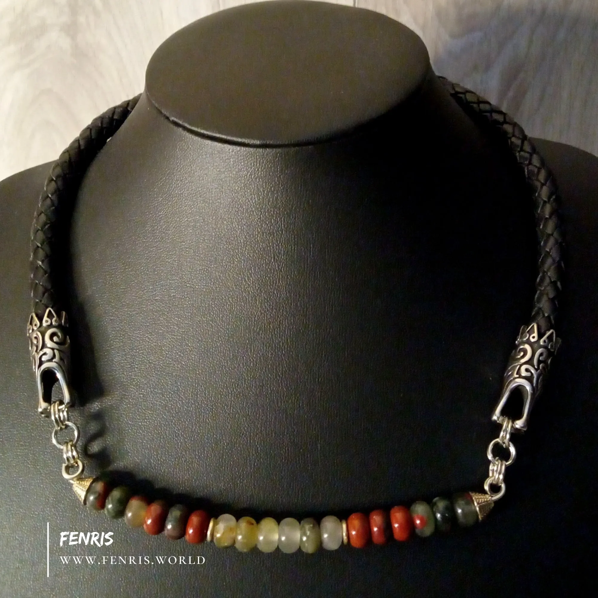 Dragon Red Bloodstone Necklace Silver Black Leather Choker | Fenris