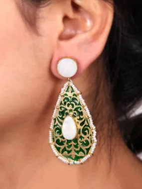 Drop Shaped Jali Earring Green