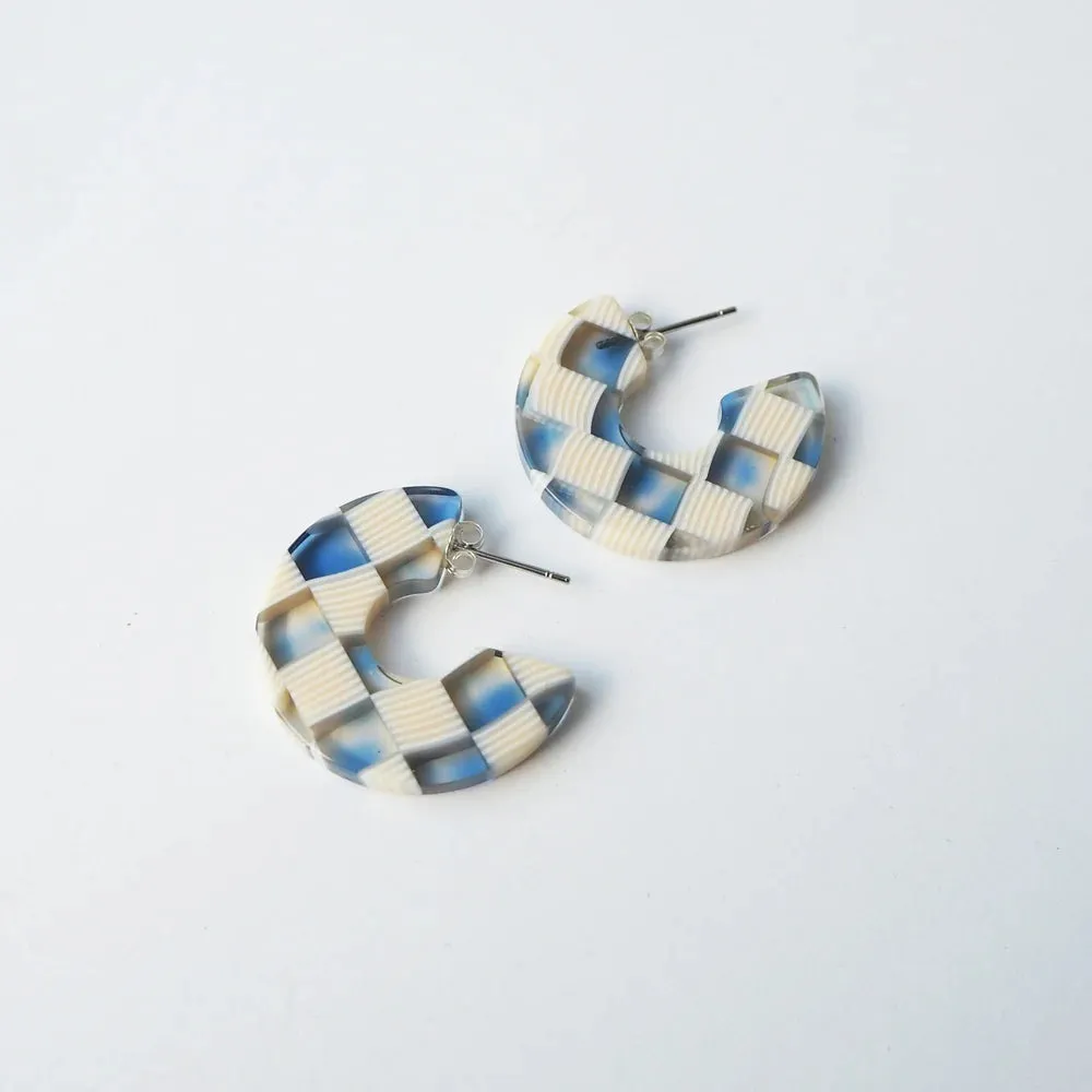 Earrings - Ocean Checker Hoops