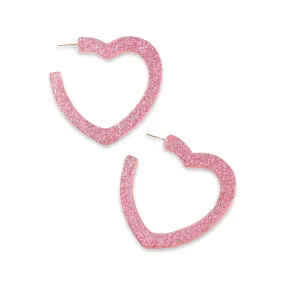 Earrings - Pink glitter heart hoops