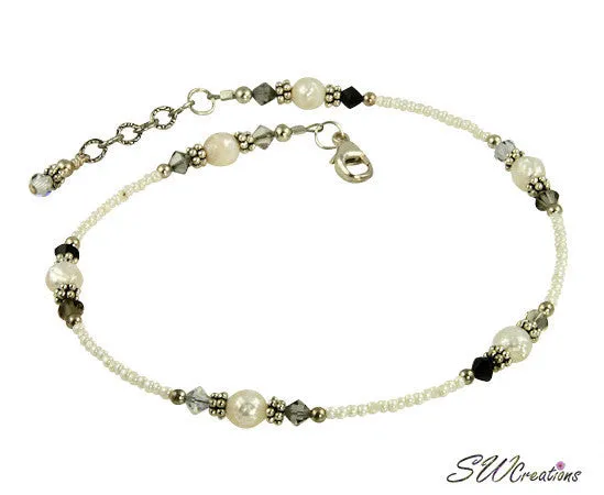 Earth Crystal Cream Beaded Anklet